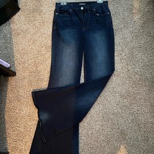 Express midrise dark bell flare jeans